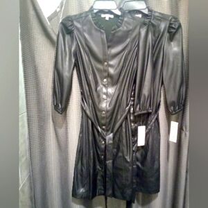 NWT Nanette Lepore Black Spring Shirt Dress Coat Faux Leather Dominatrix S 4